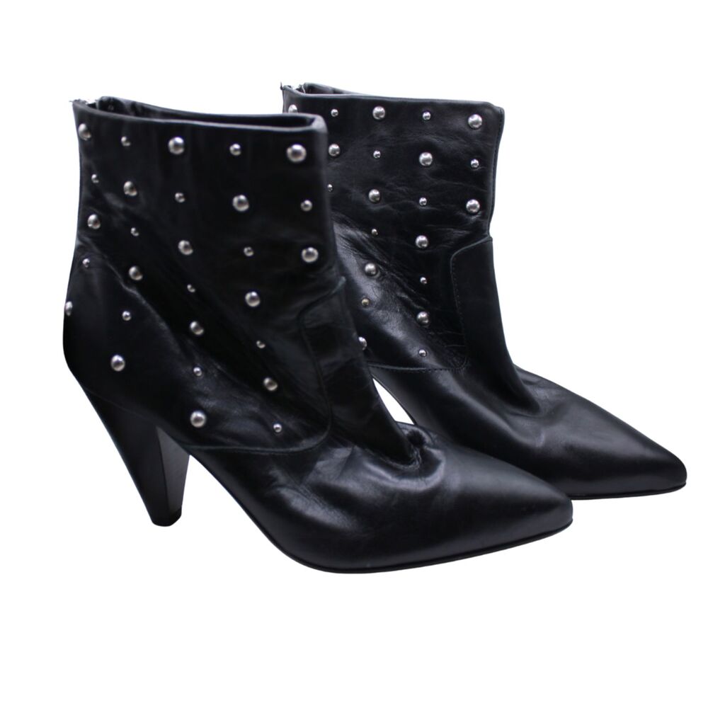Steve Madden Black Leather Studded Pointed Toe Ankle Boots